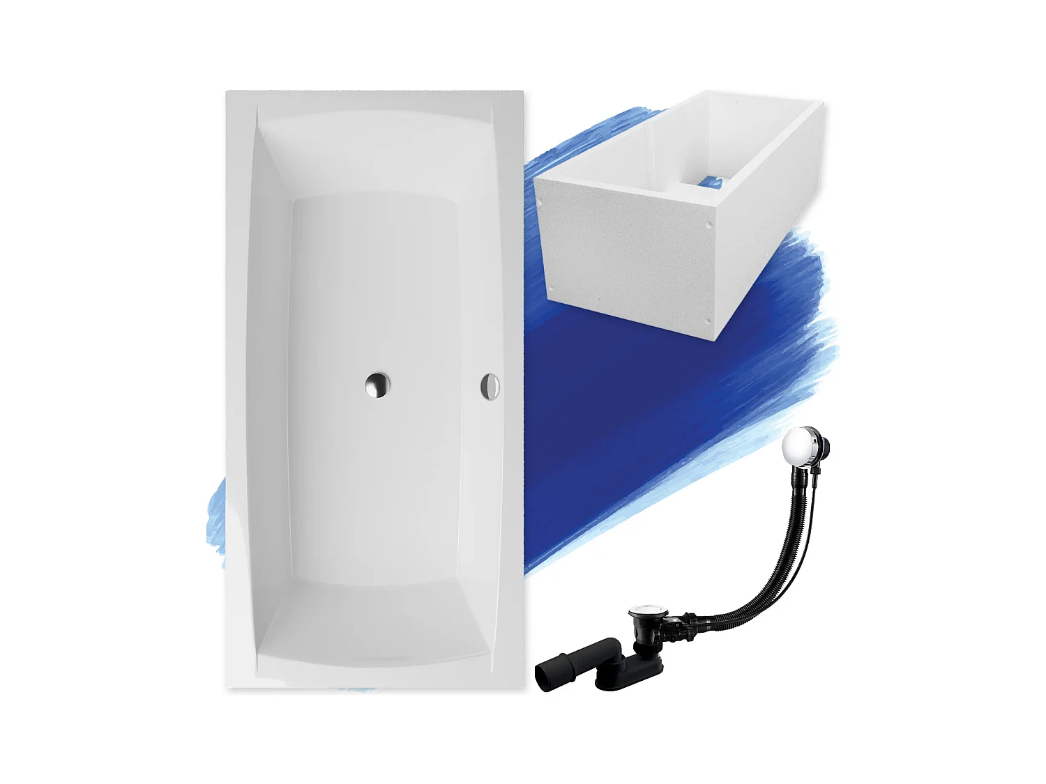 Baignoire rectangulaire 140x70 APRI acrylique blanc + Support stabilisateur en polystyrène + Pieds + Vidage à chromé