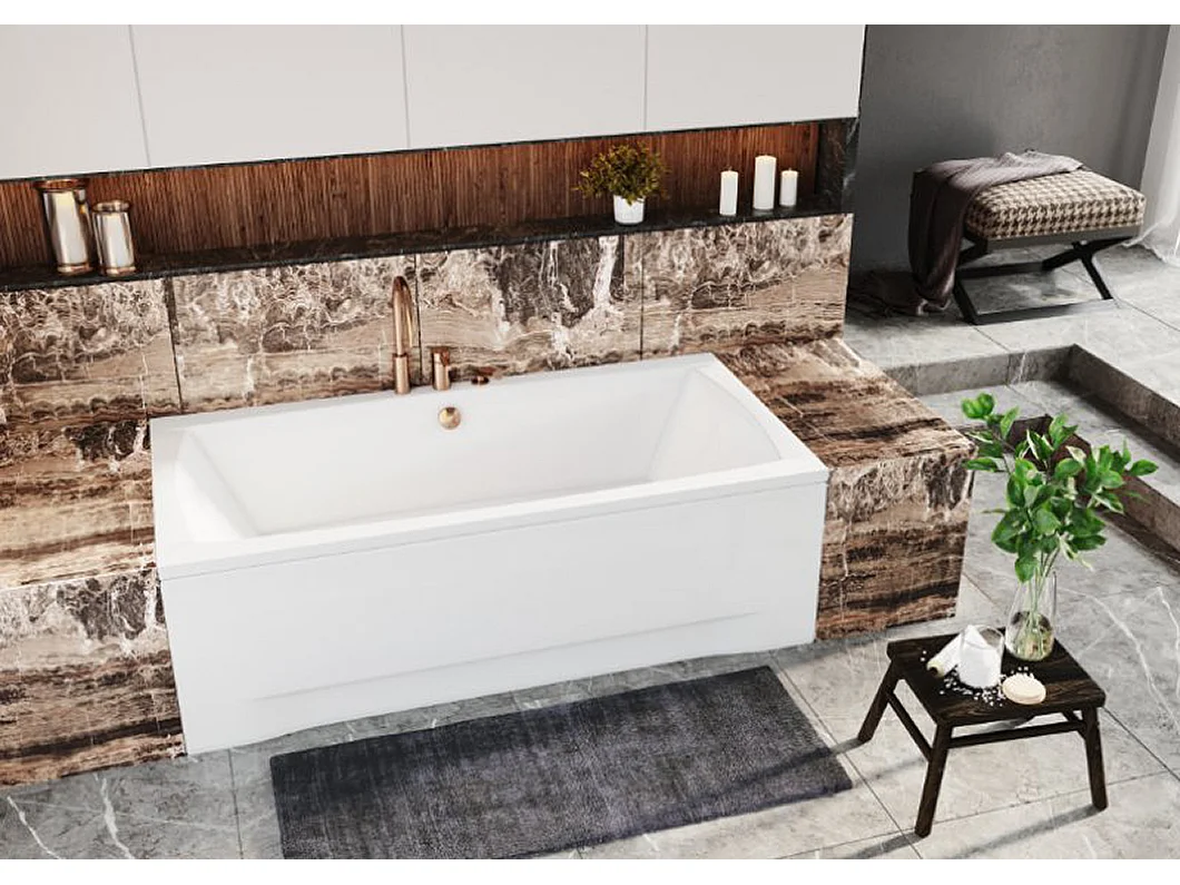 Baignoire rectangulaire 140x70 APRI acrylique blanc + Support stabilisateur en polystyrène + Pieds + Vidage à chromé