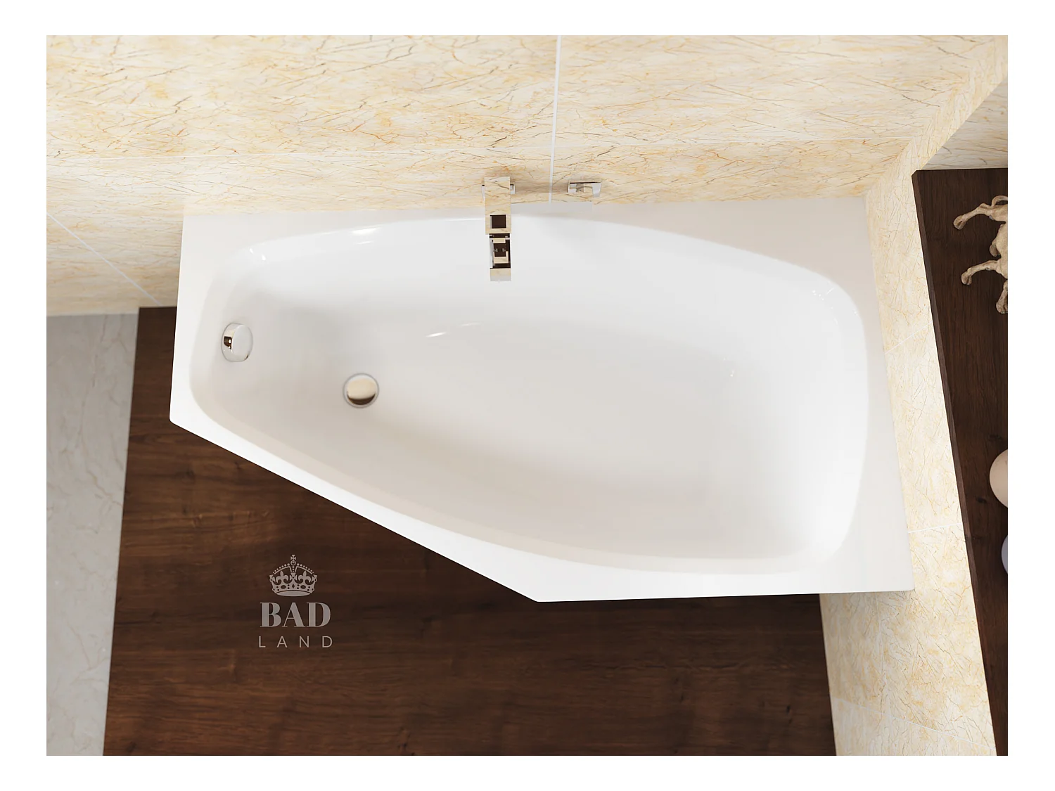 Baignoire asymétrique 140x80 Droite MARIKA acrylique blanc + Habillage en polystyrène + Pieds + Vidage à chromé