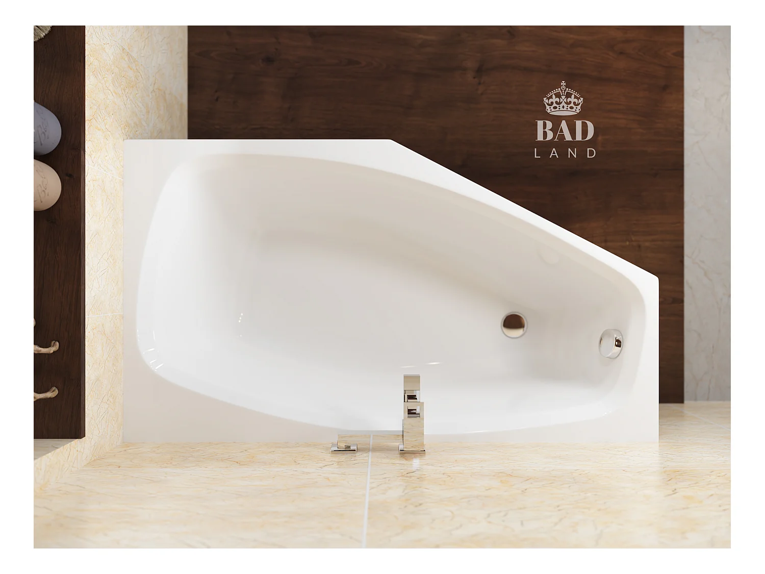 Baignoire asymétrique 140x80 Droite MARIKA acrylique blanc + Habillage en polystyrène + Pieds + Vidage à chromé