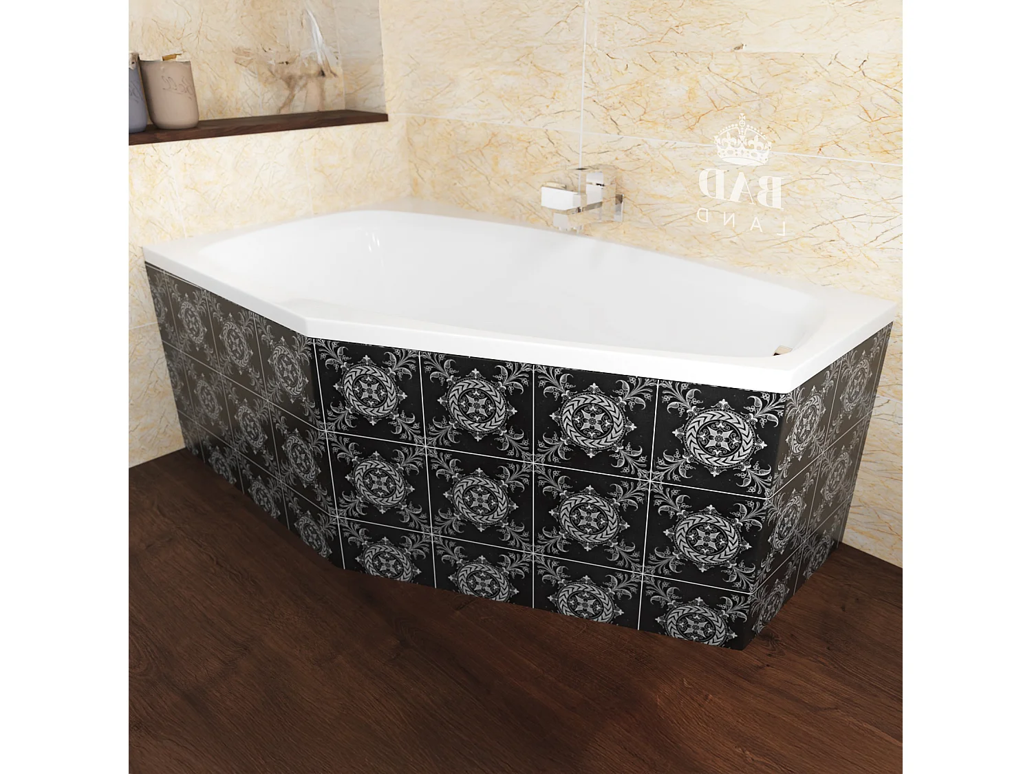 Baignoire asymétrique 140x80 Droite MARIKA acrylique blanc + Habillage en polystyrène + Pieds + Vidage à chromé