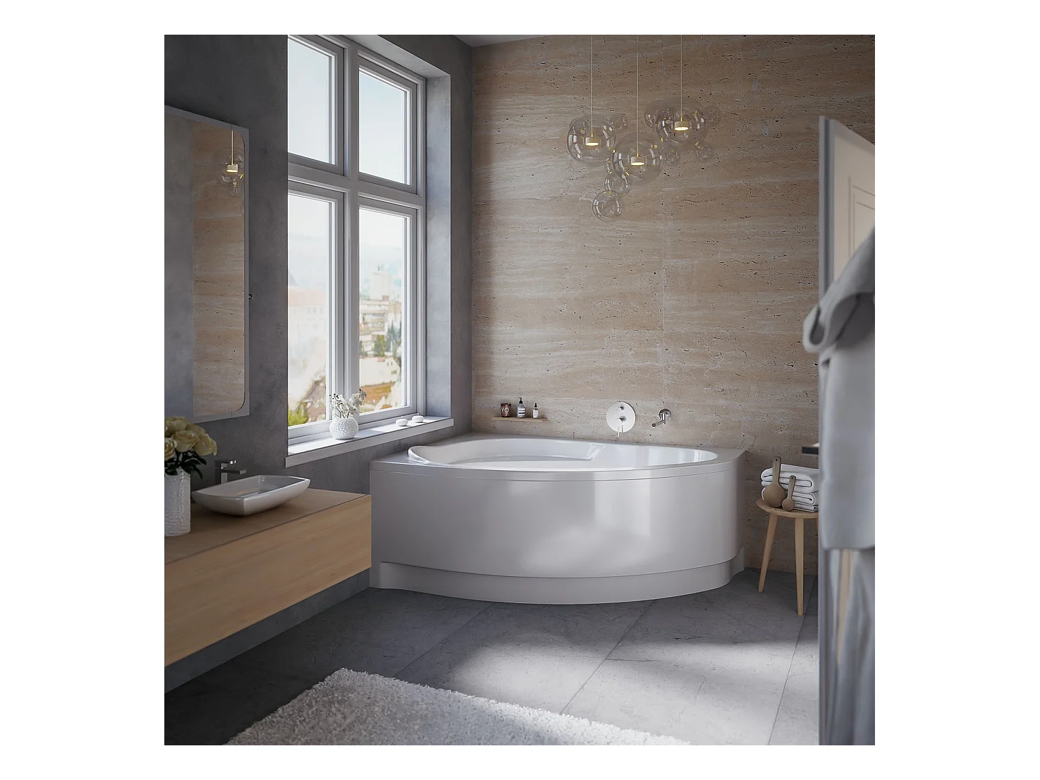 Badewanne Eckwanne MAREA 150x100 Links mit AcrylSchürze | Ablauf & Füße GRATIS !