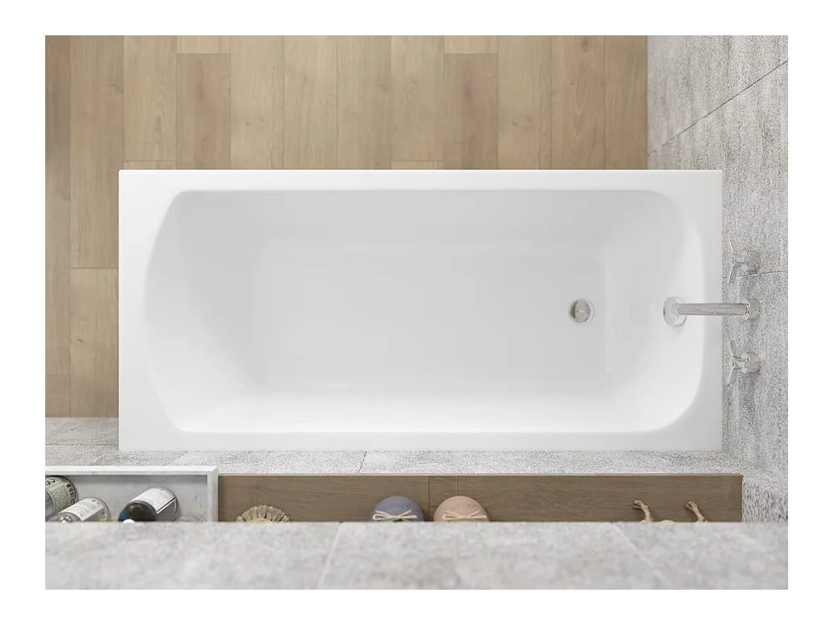 Baignoire rectangulaire 150x75 CLASSIC acrylique blanc + Habillage en polystyrène + Pieds + Vidage à chromé