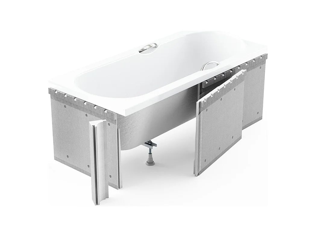 Baignoire rectangulaire 170x75 ELZA acrylique blanc + Habillage en polystyrène + Pieds + Vidage à chromé