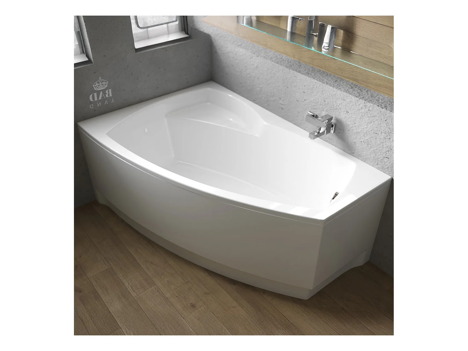 Baignoire asymétrique 140x80 Droite FRIDA acrylique blanc + avec Tablier + Pieds + Vidage à chromé