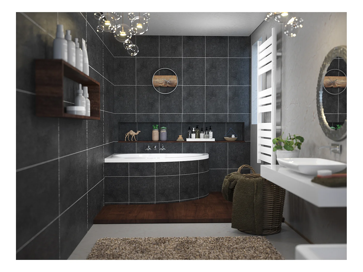 Baignoire asymétrique 130x85 Gauche STANDARD acrylique blanc + Habillage en polystyrène + Pieds + Vidage à chromé