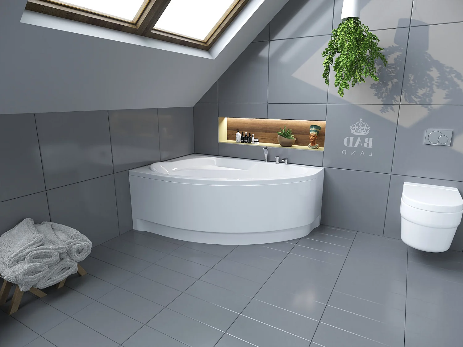 Baignoire asymétrique 150x100 Gauche MAREA acrylique blanc, sans Habillage + Pieds + Vidage à chromé