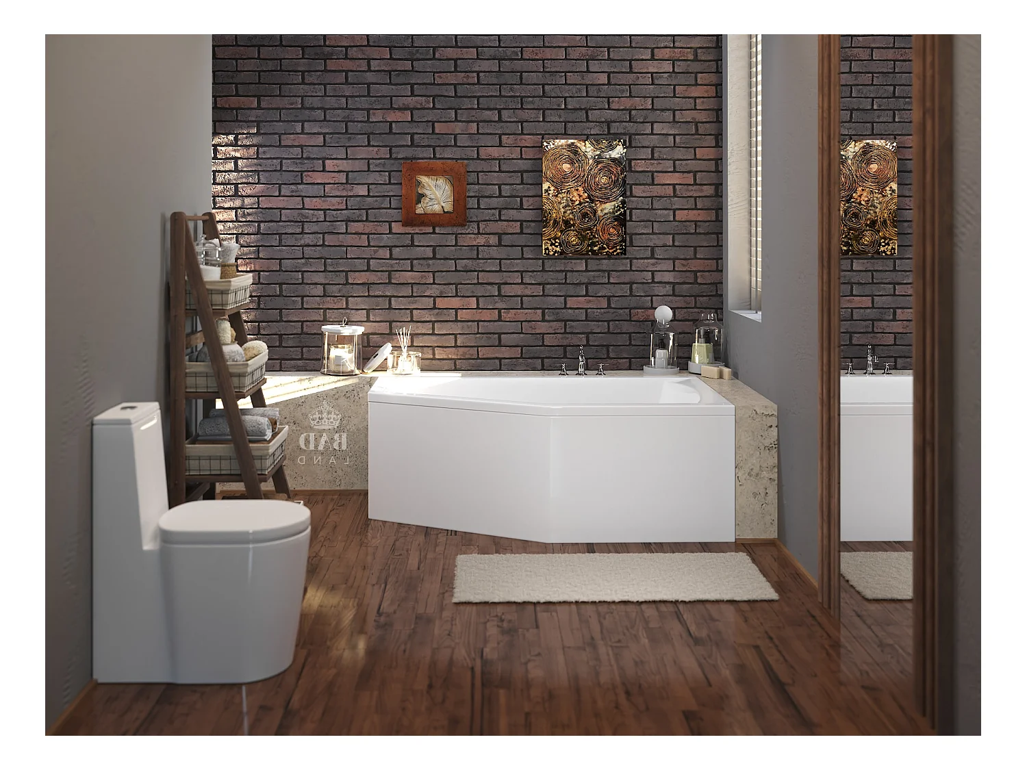 Baignoire asymétrique 150x90 Droite SELENA acrylique blanc, sans Habillage + Pieds + Vidage à chromé