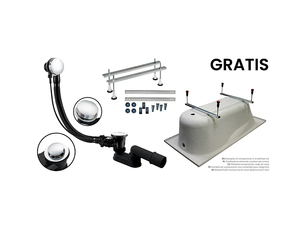 Badewanne Rechteck MEDIUM 190x80 mit AcrylSchürze | Ablauf & Füße GRATIS !