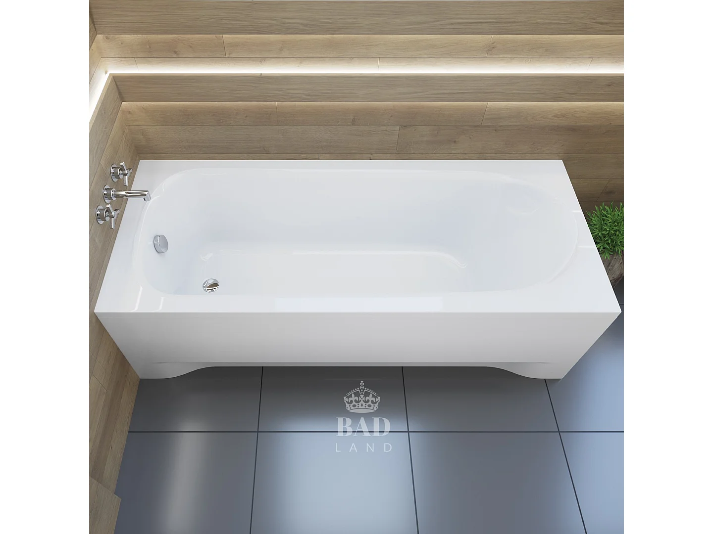 Baignoire rectangulaire 190x80 MEDIUM acrylique blanc + avec Tablier + Pieds + Vidage à chromé