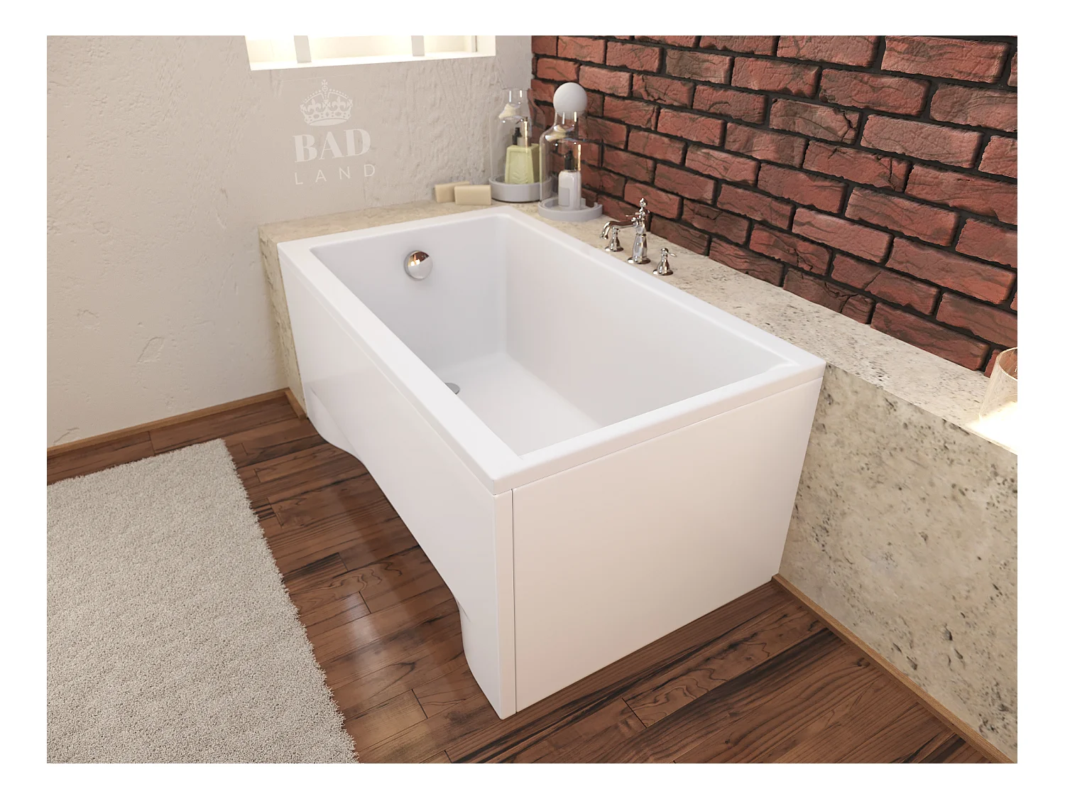 Baignoire rectangulaire 120x70 CAPRI acrylique blanc, sans Habillage + Pieds + Vidage à chromé