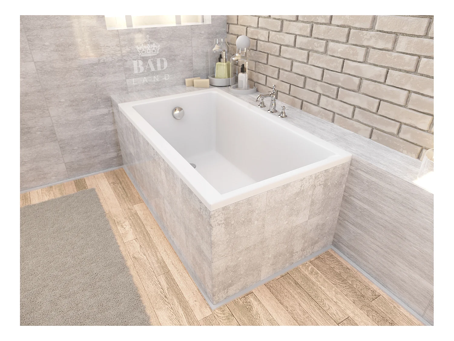 Baignoire rectangulaire 120x70 CAPRI acrylique blanc, sans Habillage + Pieds + Vidage à chromé