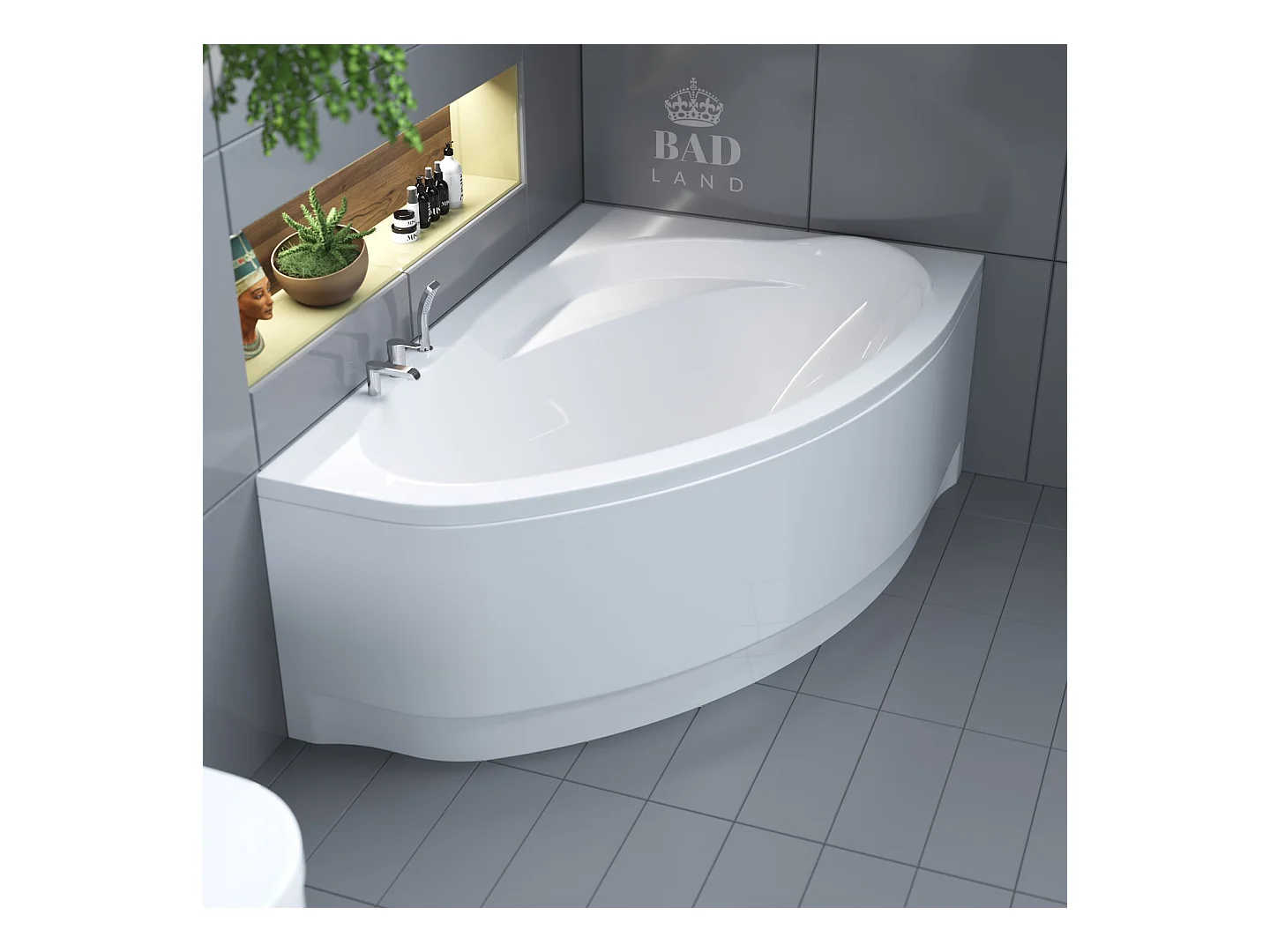 Hoekbad MAREA 150x100 rechts met acrylschort | Afvoer &amp; poten GRATIS!
