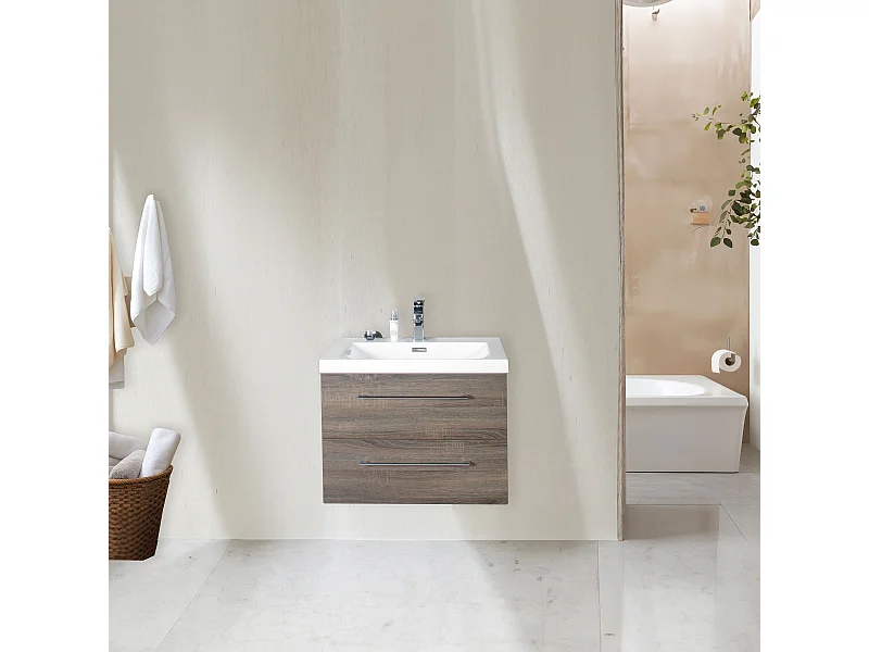 Meuble avec vasque 80 cm chêne californien gris Aquasun