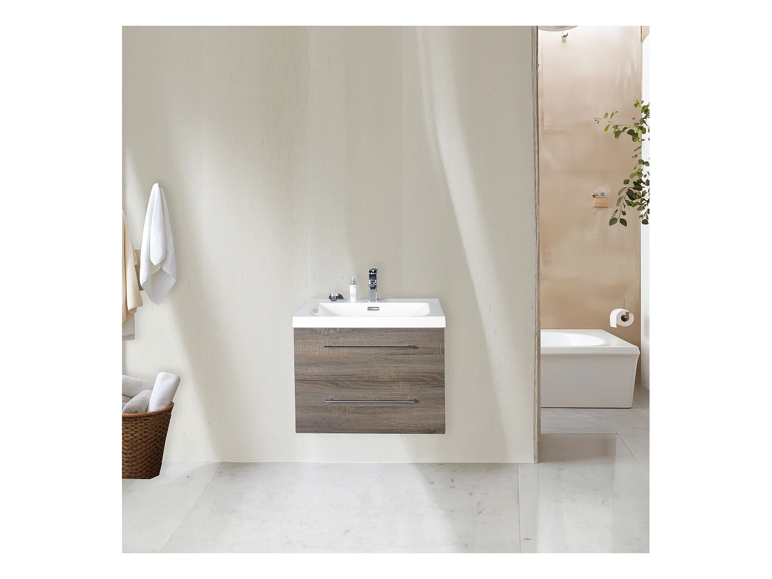 Meuble avec vasque 80 cm chêne californien gris Aquasun