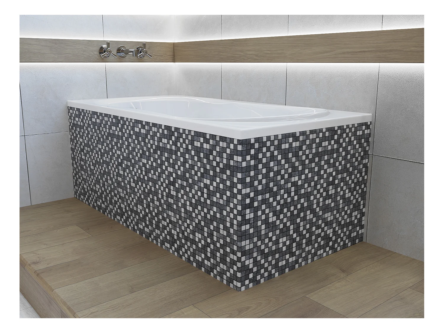 Baignoire rectangulaire 140x70 GRACJA acrylique blanc + Habillage en polystyrène + Pieds + Vidage à chromé