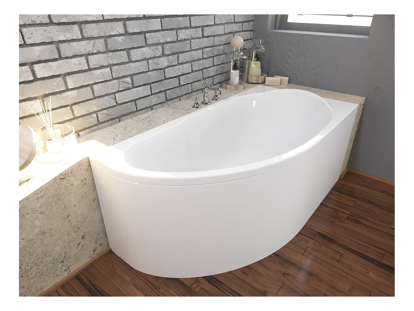 Badewanne Eckwanne MIKI 145x85 Rechts mit AcrylSchürze | Ablauf & Füße GRATIS !