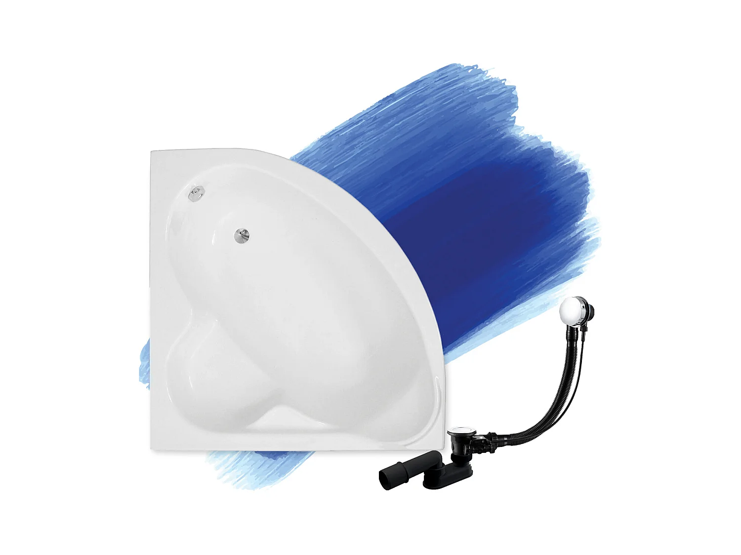 Baignoire asymétrique 120x120 STANDARD acrylique blanc, sans Habillage + Pieds + Vidage à chromé