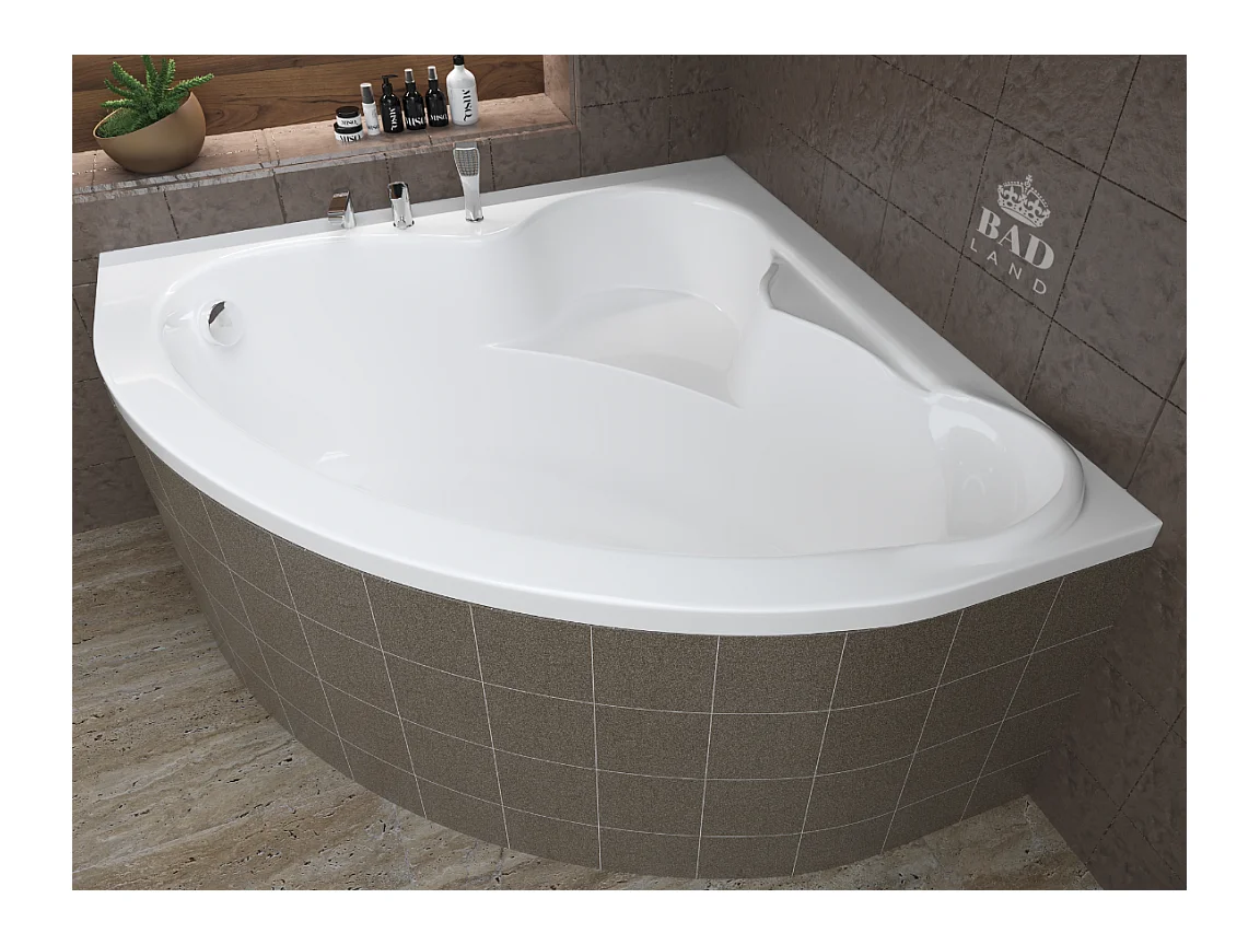 Baignoire asymétrique 120x120 STANDARD acrylique blanc, sans Habillage + Pieds + Vidage à chromé