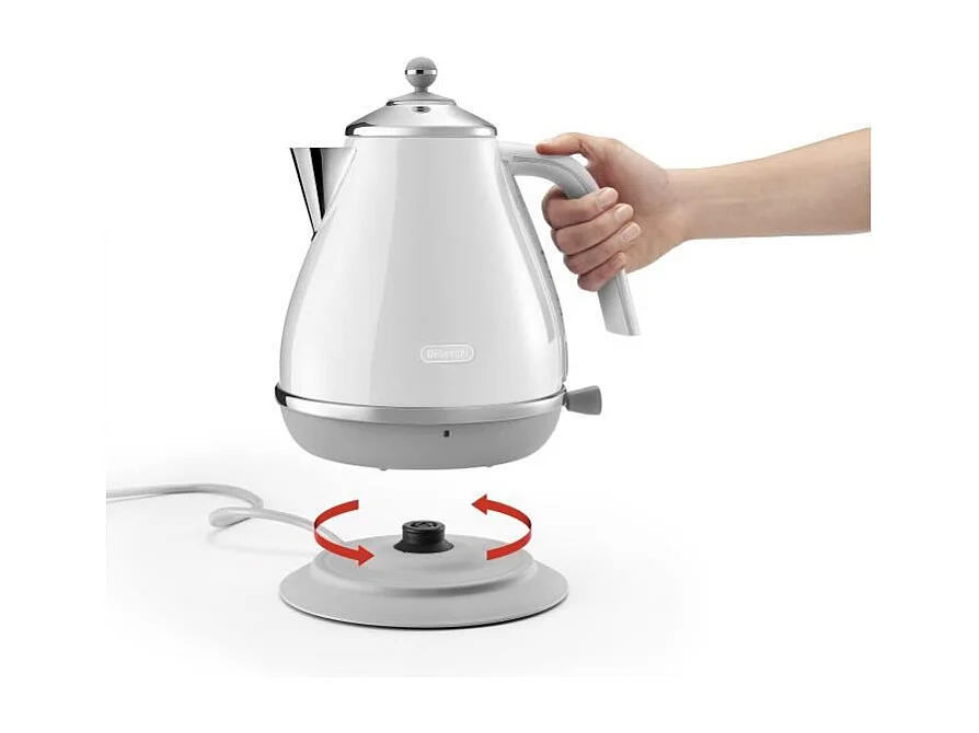 Bouilloire DELONGHI ICONA CAPITALS - 1,7L - Acier inoxydable - Base amovible et pivotante 360° - Filtre anticalcaire - Blanc