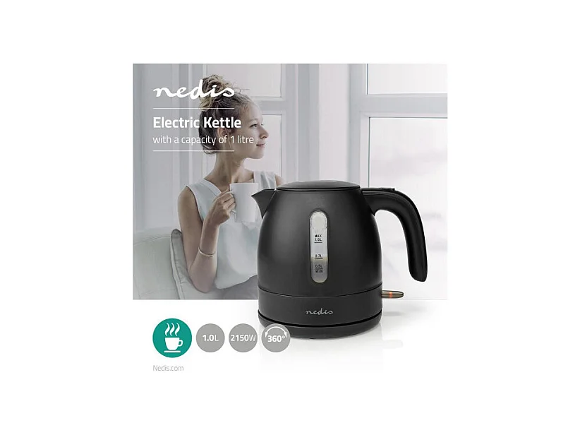 Bollitore elettrico Nedis 1L nero