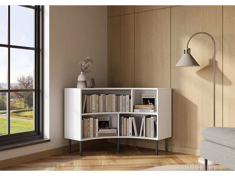 Bücherregal Horn, weiß, bogenform, 4 fächern, 100 cm