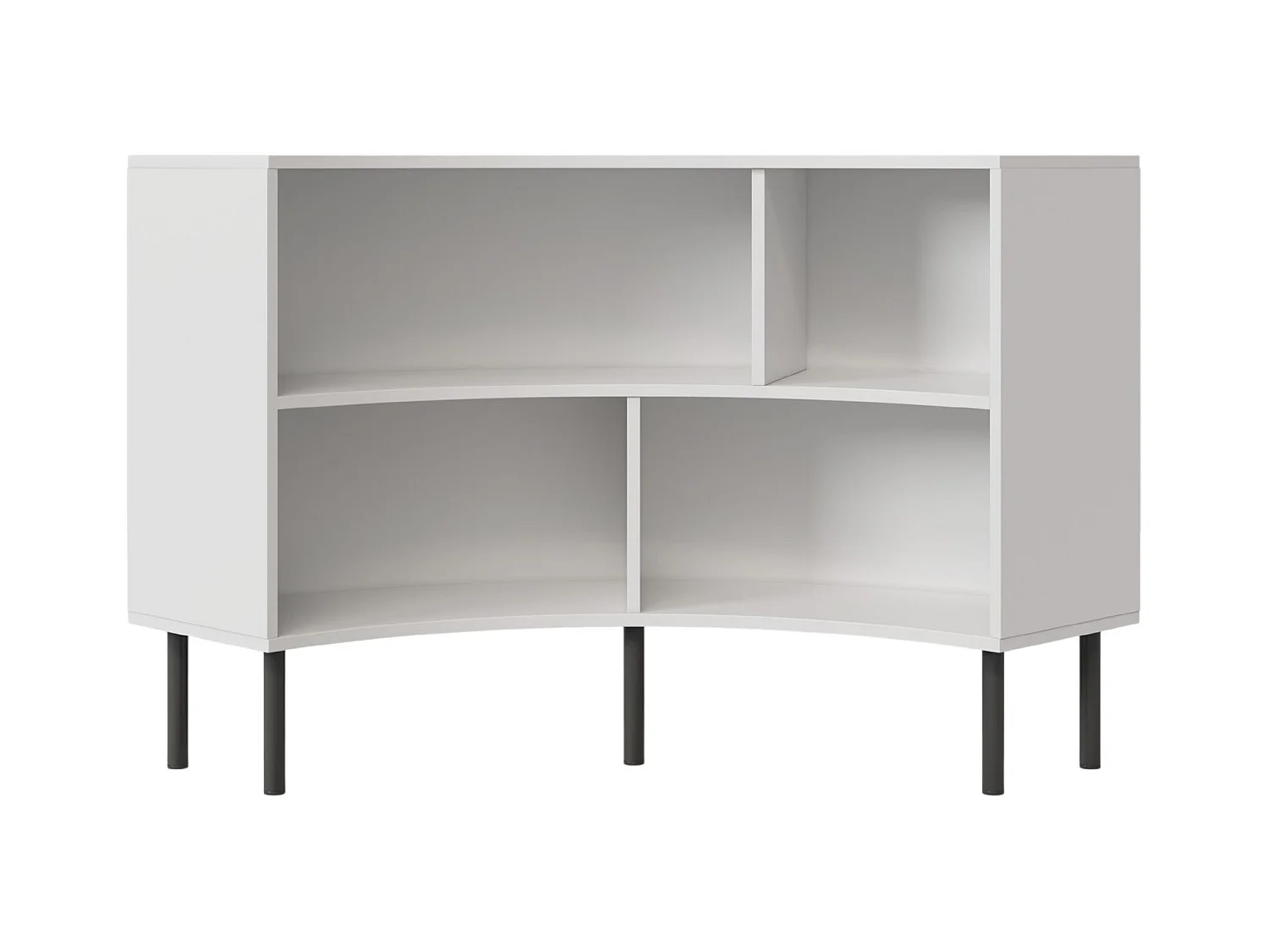 Narożny niski regał Skandica HORN z czarnymi nogami / biały