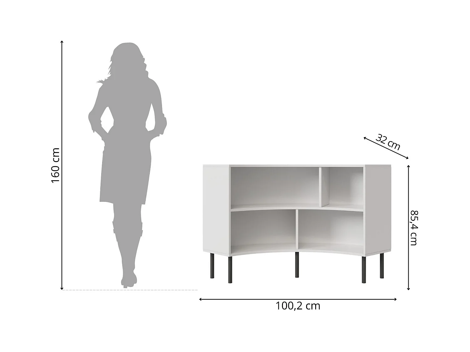 Narożny niski regał Skandica HORN z czarnymi nogami / biały