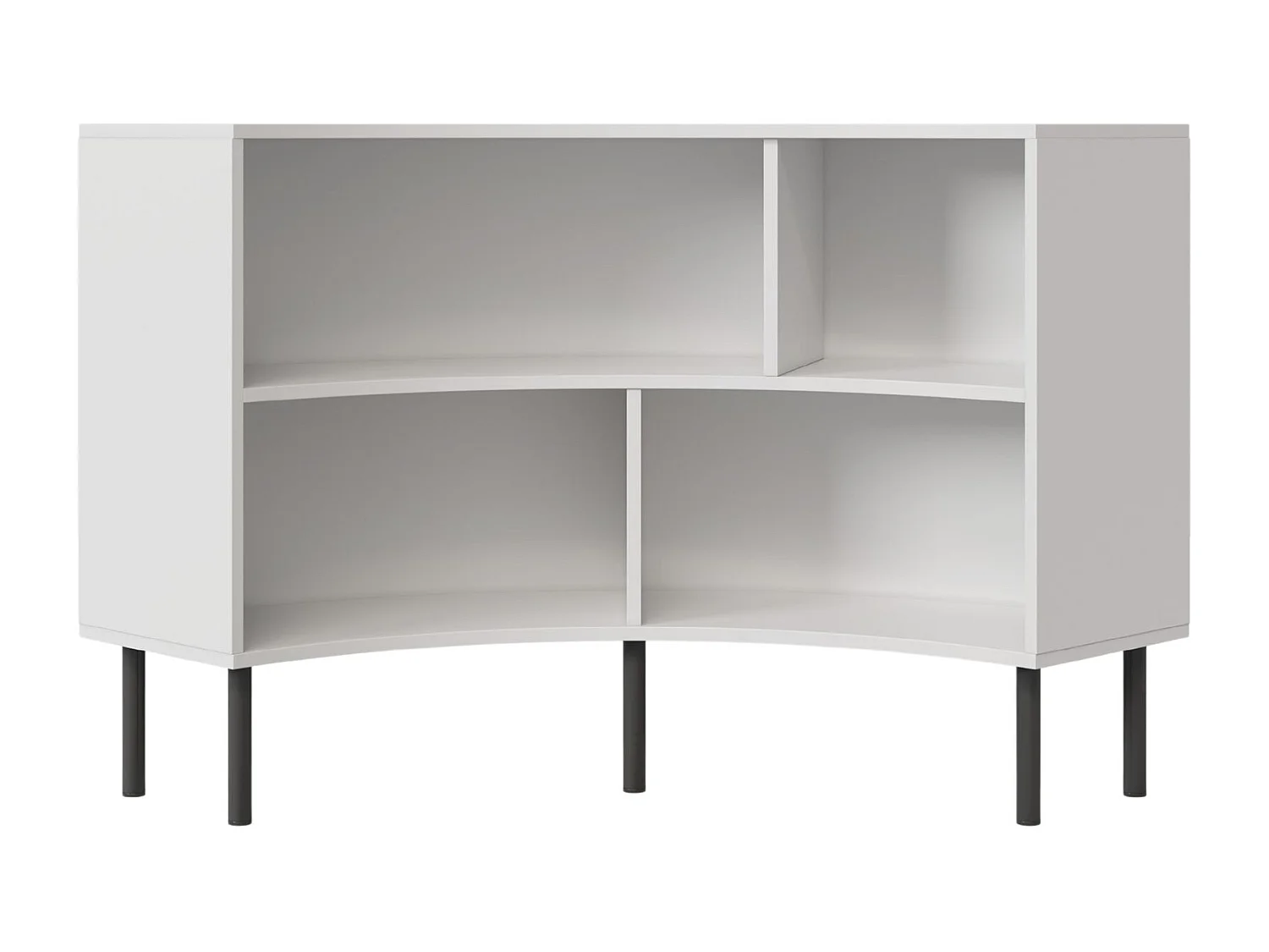 Narożny niski regał Skandica HORN z czarnymi nogami / biały