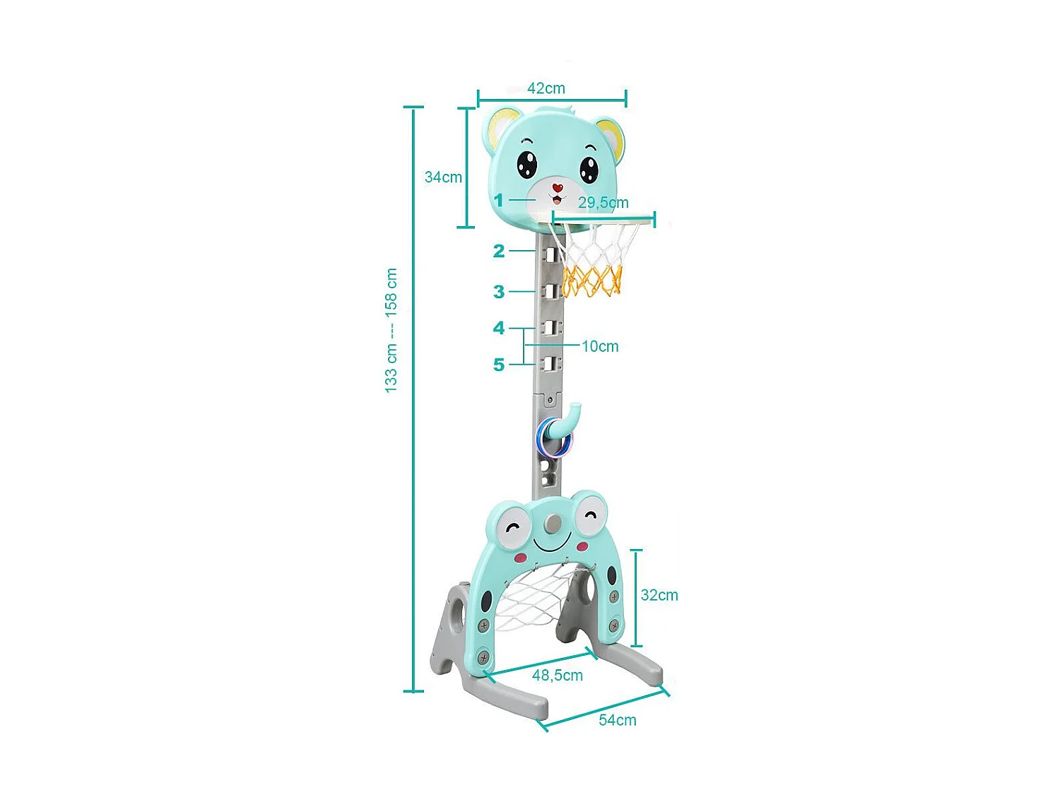 Canestro da basket 3 in 1 per bambini, Canestro da basket con porta da calcio e gioco degli anelli