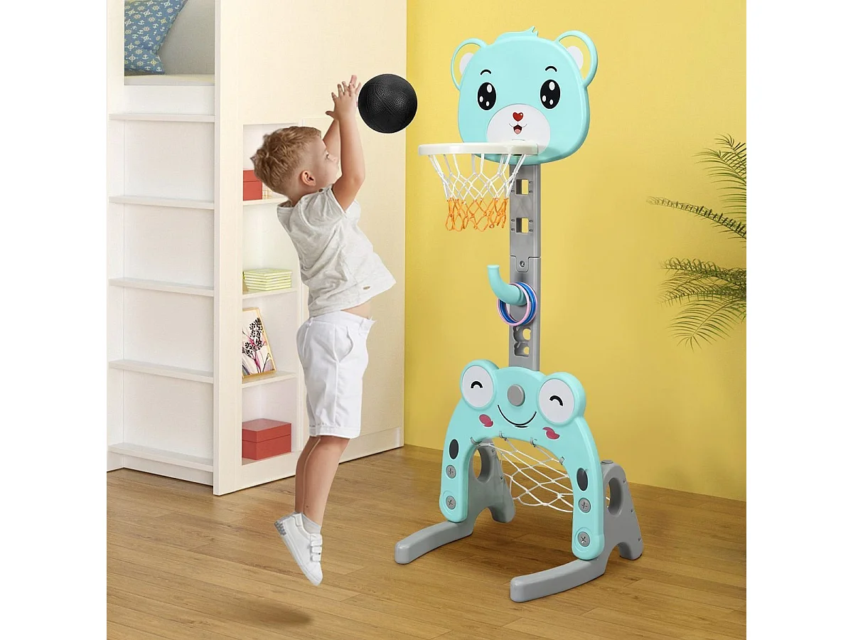Canestro da basket 3 in 1 per bambini, Canestro da basket con porta da calcio e gioco degli anelli