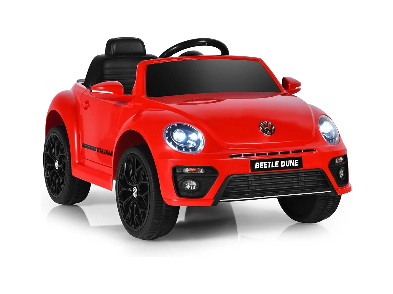 Maggiolino per bambini elettrico con telecomando luci sedile accogliente, Giocattolo realistico cavalcabile Rosso