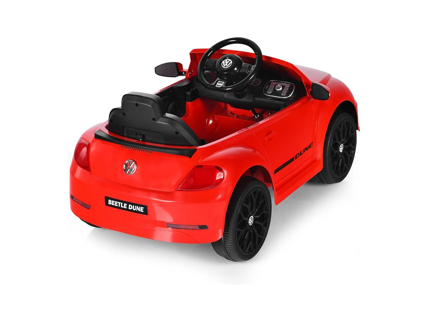 Maggiolino per bambini elettrico con telecomando luci sedile accogliente, Giocattolo realistico cavalcabile Rosso