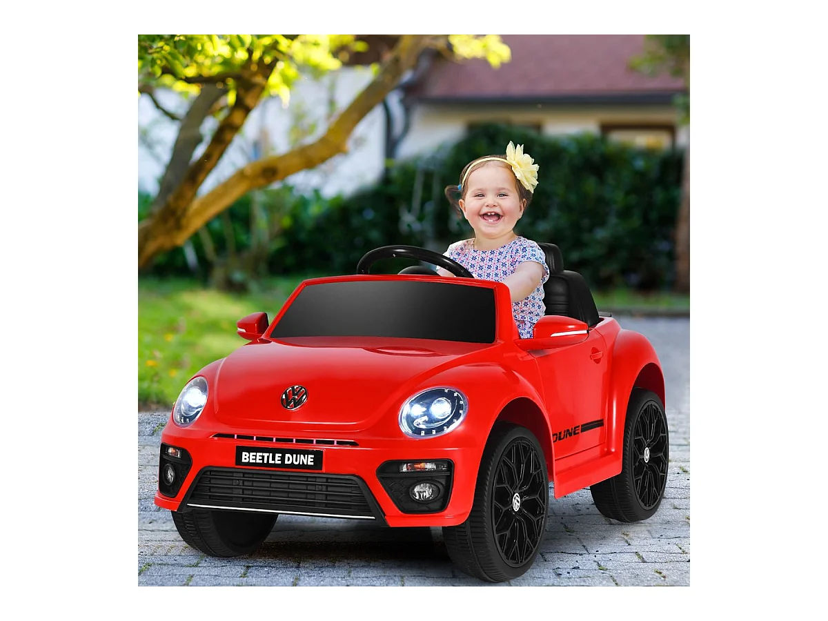 Maggiolino per bambini elettrico con telecomando luci sedile accogliente, Giocattolo realistico cavalcabile Rosso