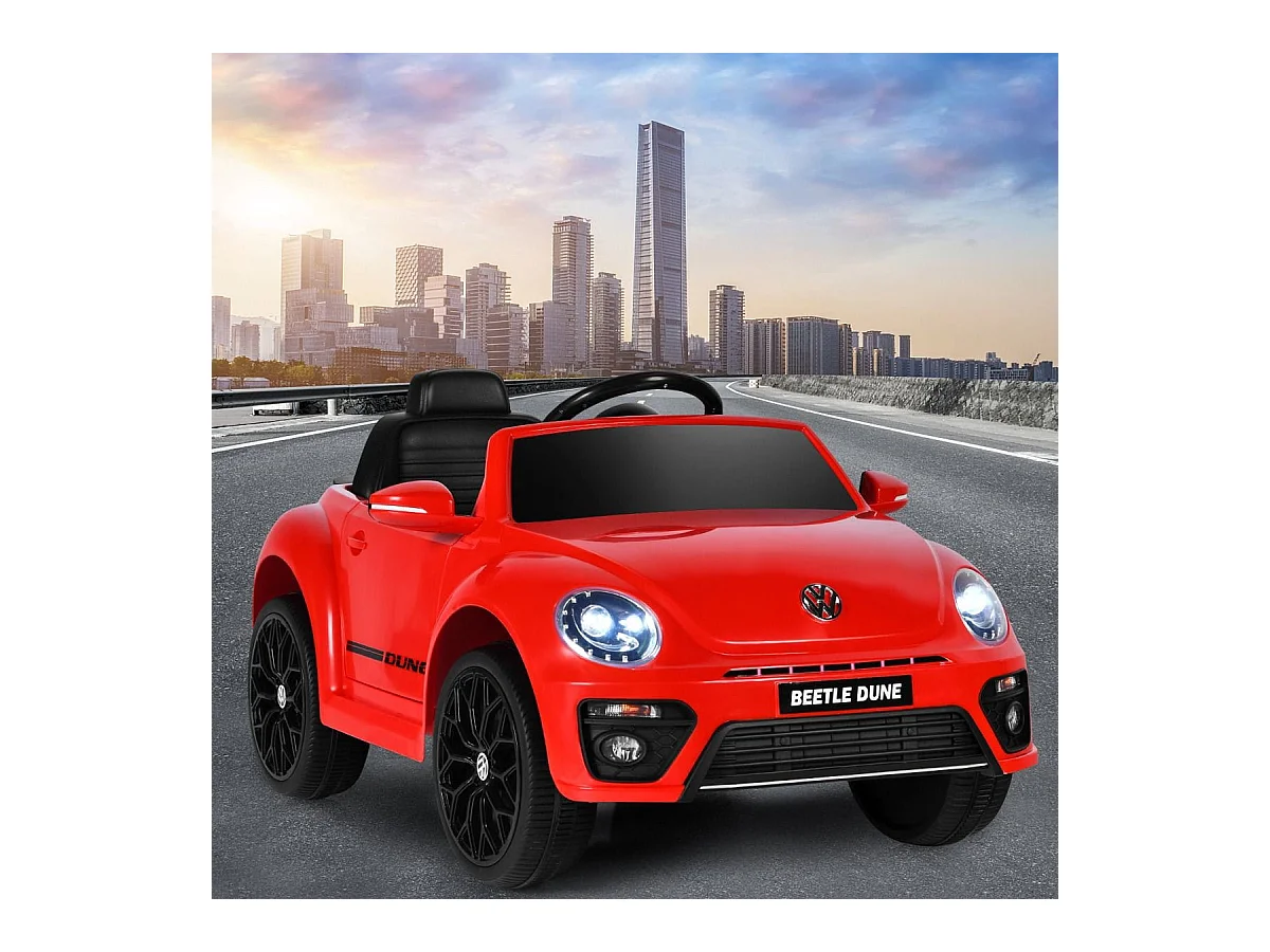 Maggiolino per bambini elettrico con telecomando luci sedile accogliente, Giocattolo realistico cavalcabile Rosso