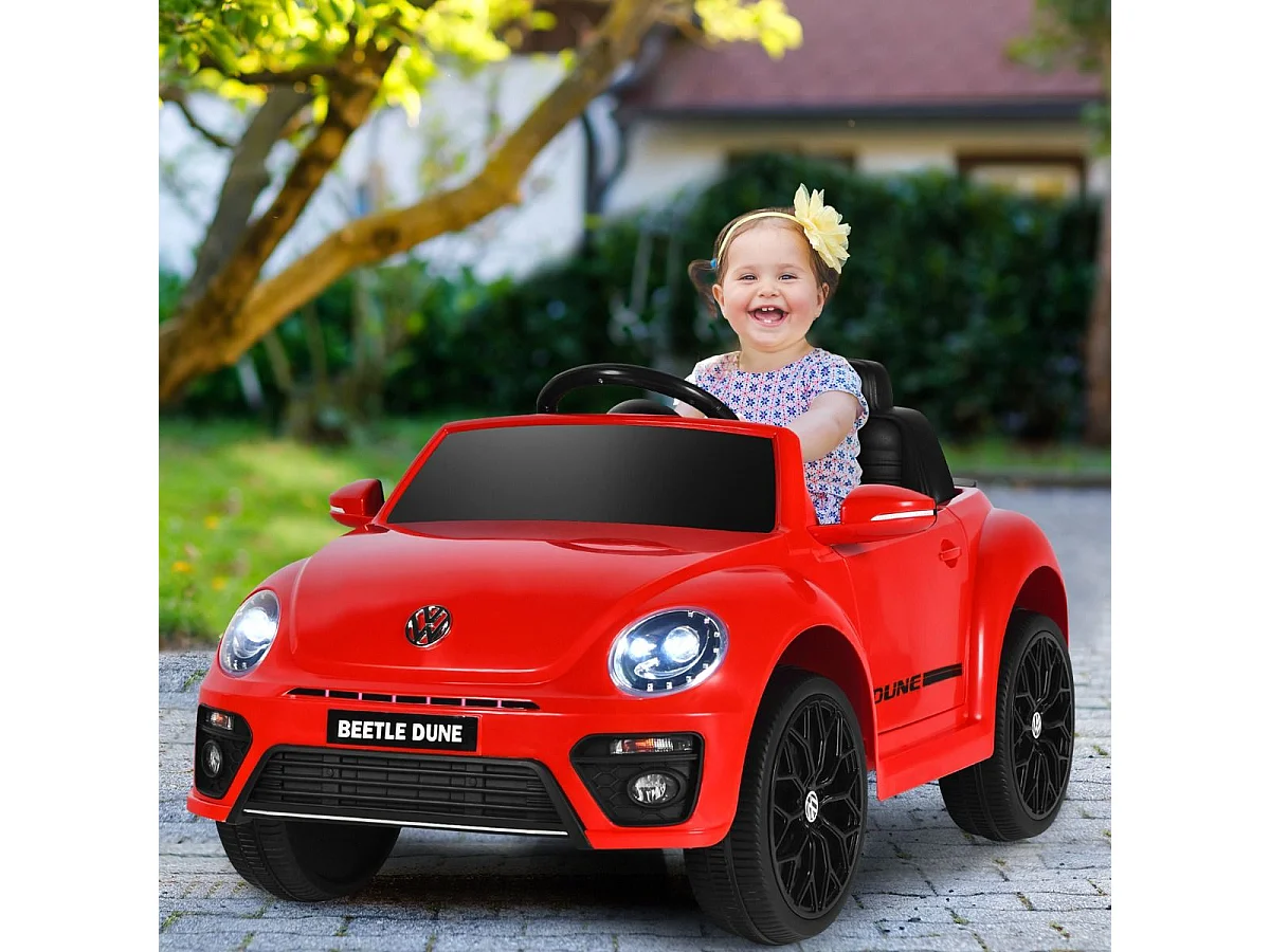 Volkswagen Beetle Voiture Électrique 12V/4,5 Ah pour Enfants 3-8 Ans Télécommande 2.4G LED USB Radio Klaxon Rouge