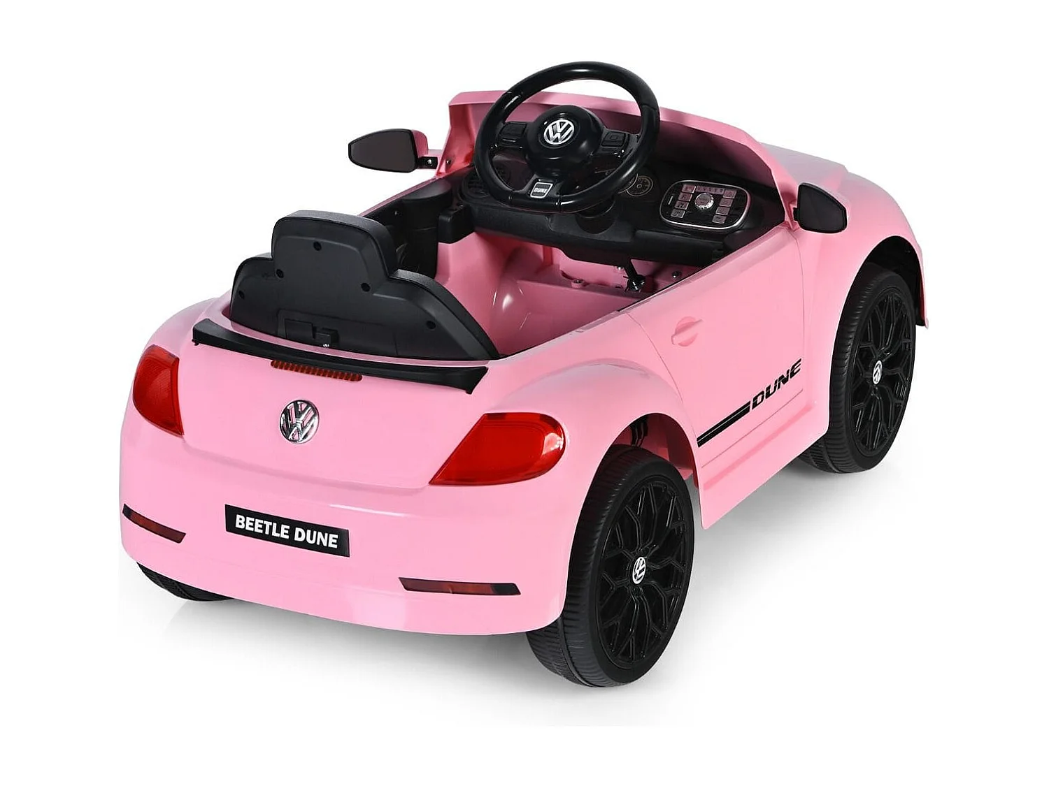 Maggiolino per bambini elettrico con telecomando luci sedile accogliente, Giocattolo realistico cavalcabile Rosa