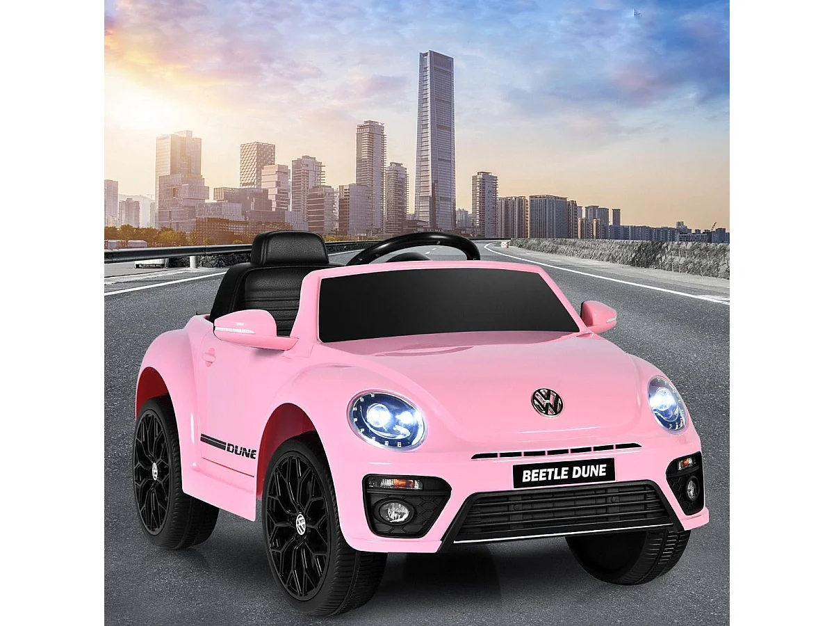 Maggiolino per bambini elettrico con telecomando luci sedile accogliente, Giocattolo realistico cavalcabile Rosa