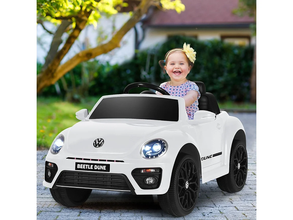 Volkswagen Beetle Voiture Électrique 12V/4,5 Ah pour Enfants 3-8 Ans Télécommande 2.4G LED USB Radio Klaxon Blanc
