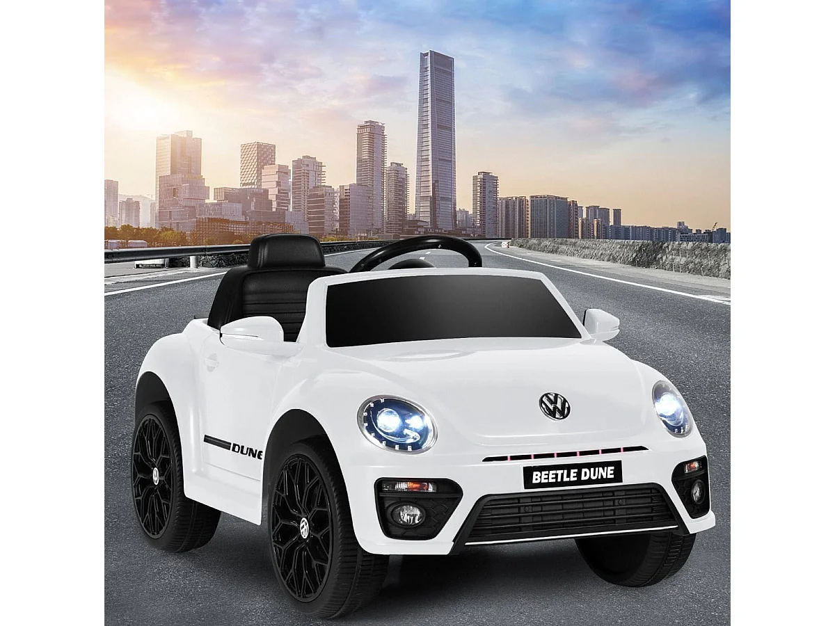 Volkswagen Beetle Voiture Électrique 12V/4,5 Ah pour Enfants 3-8 Ans Télécommande 2.4G LED USB Radio Klaxon Blanc