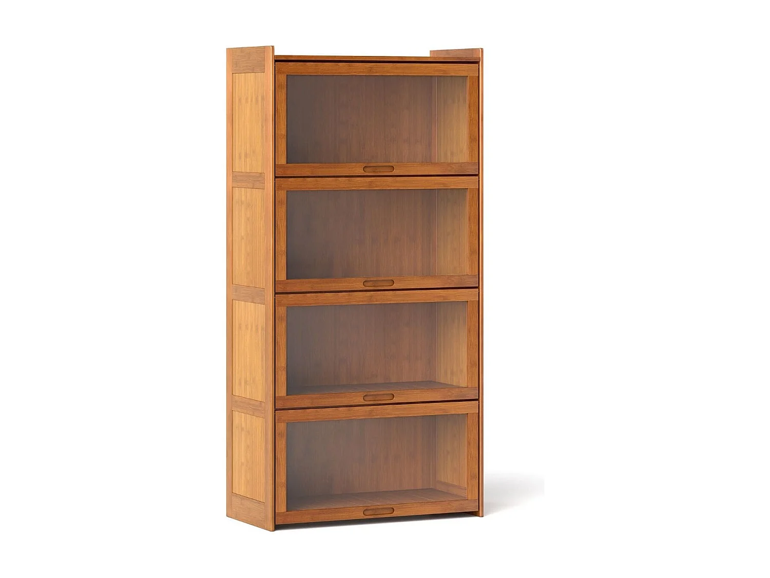 Bibliothèque à 4 Niveaux avec Portes Étagère en Bambou de 140 cm avec Portes en Acrylique Transparent Meuble de Rangement Autonome Marron