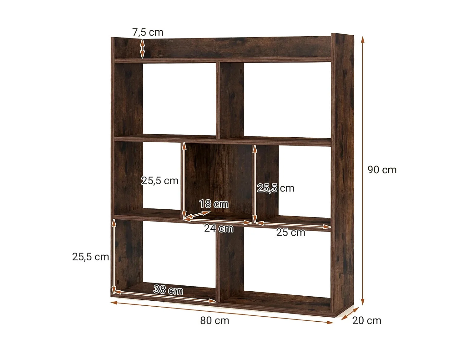 Bücherregal mit 7 Würfeln Standregal Würfelregal Aufbewahrungsregal 80 x 20 x 90 cm Kaffee