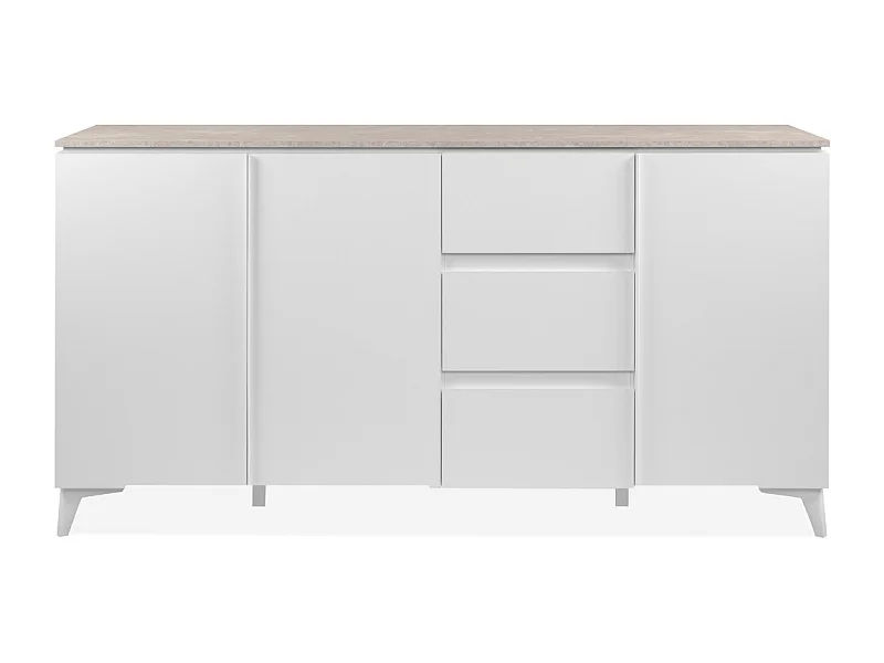 Buffet 3 portes et 3 tiroirs décor travertin et blanc L177cm - BERTRIX