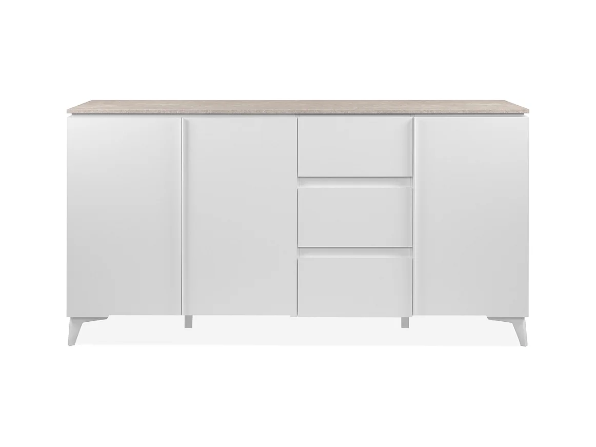 Buffet 3 portes et 3 tiroirs décor travertin et blanc L177cm - BERTRIX