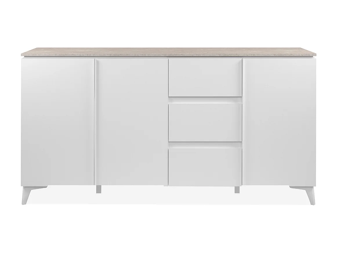 Buffet 3 portes et 3 tiroirs décor travertin et blanc L177cm - BERTRIX