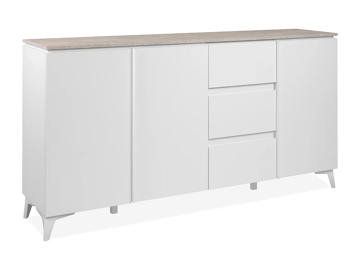 Buffet 3 portes et 3 tiroirs décor travertin et blanc L177cm - BERTRIX