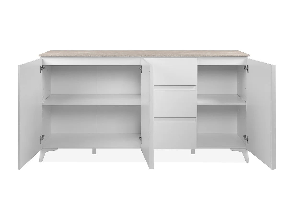 Buffet 3 portes et 3 tiroirs décor travertin et blanc L177cm - BERTRIX