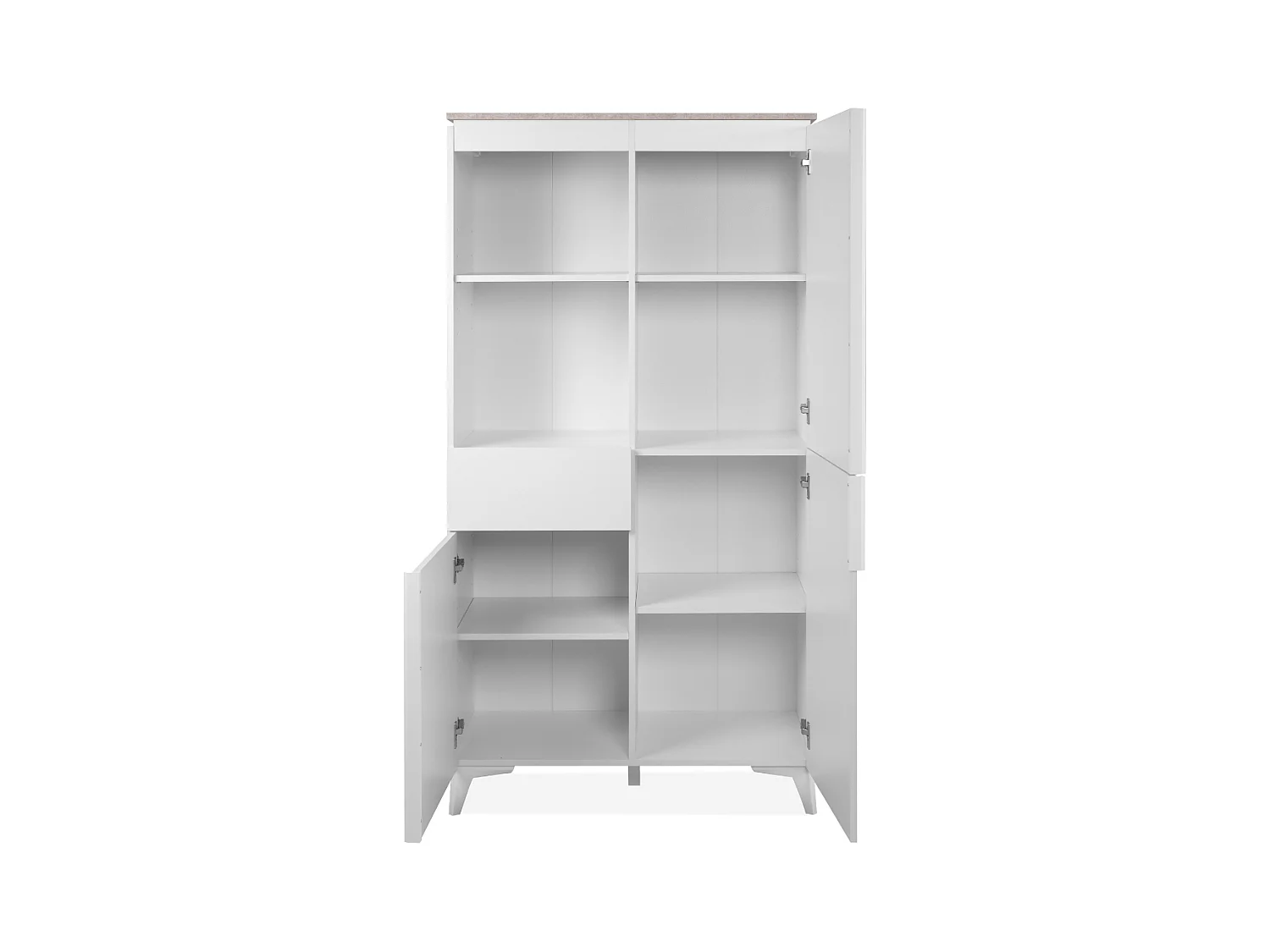 Buffet haut 3 portes, 3 étagères, 1 tiroir, et 2 niches décor travertin et blanc L88cm - BERTRIX