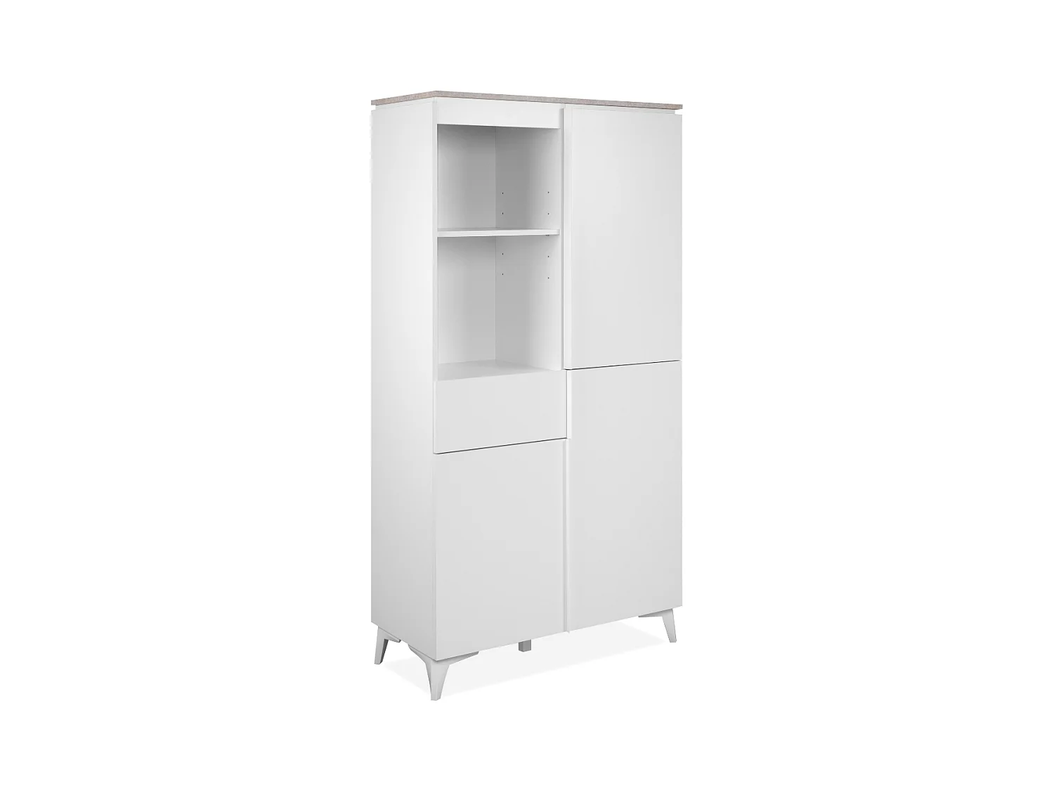 Buffet haut 3 portes, 3 étagères, 1 tiroir, et 2 niches décor travertin et blanc L88cm - BERTRIX