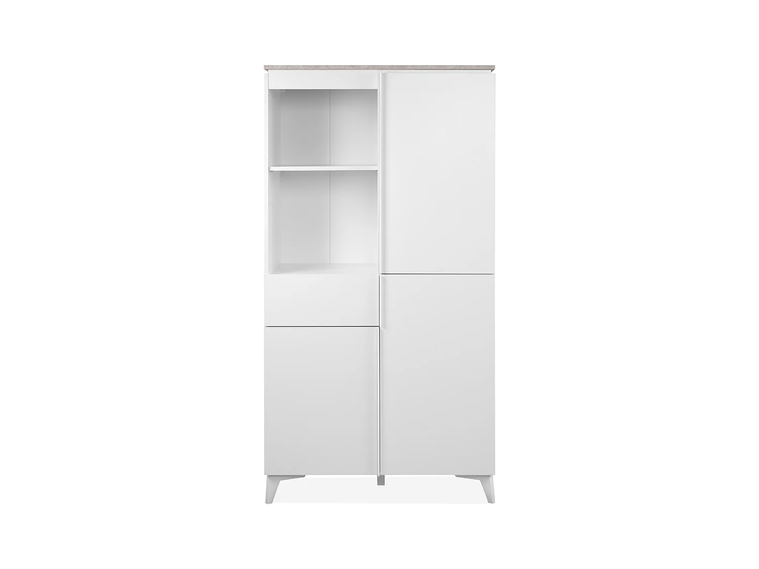 Buffet haut 3 portes, 3 étagères, 1 tiroir, et 2 niches décor travertin et blanc L88cm - BERTRIX